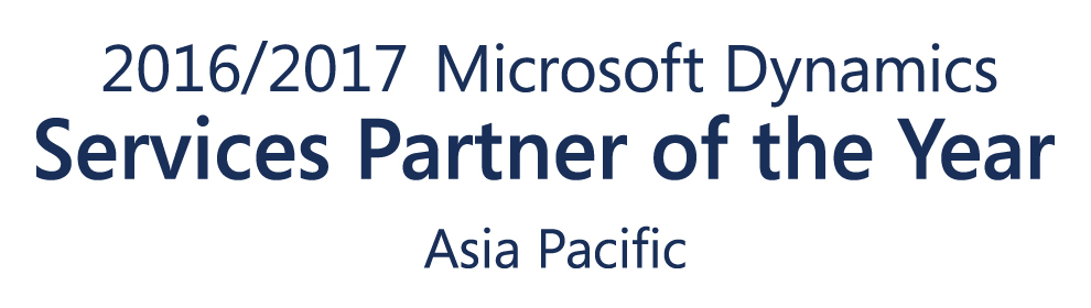 2016/2017 Microsoft Dynamics Services Partner of the Year Asia Pacific. 