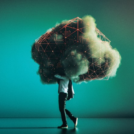 Man with head in cloud