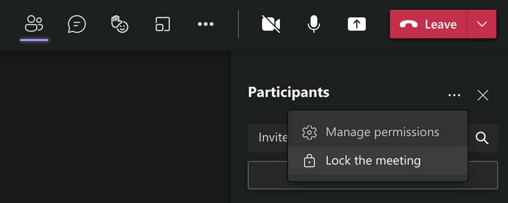 Screenshot to lock a Teams Meeting and prevent late joiners