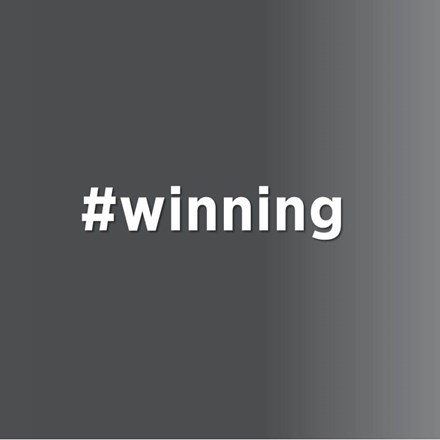 Grey background with "#winning"