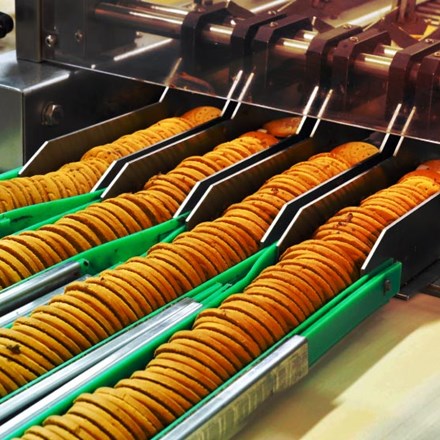 Image of cookies in a manufacturing state. 